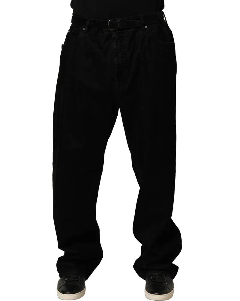 Dolce & Gabbana Black Cotton Relaxed Wide Leg Men Denim Jeans Clothing Black