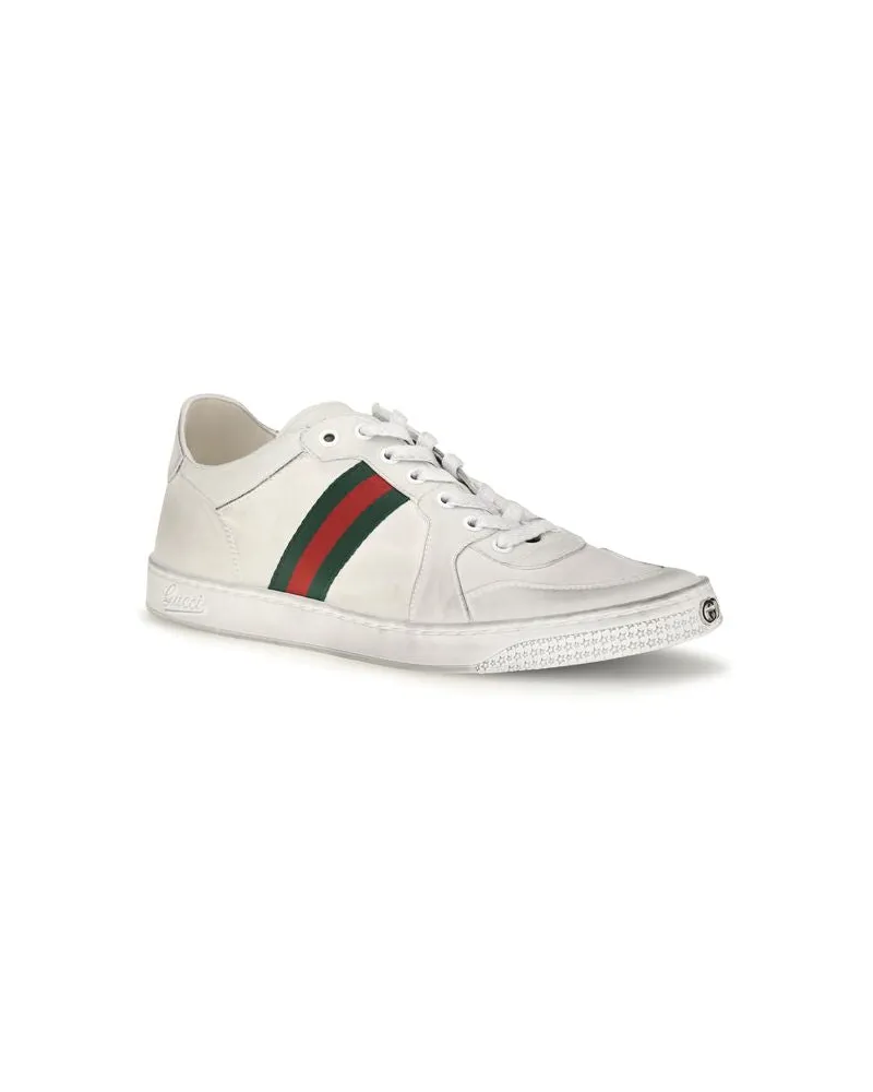 Gucci Web-Striped Calf Leather Sneaker — White White