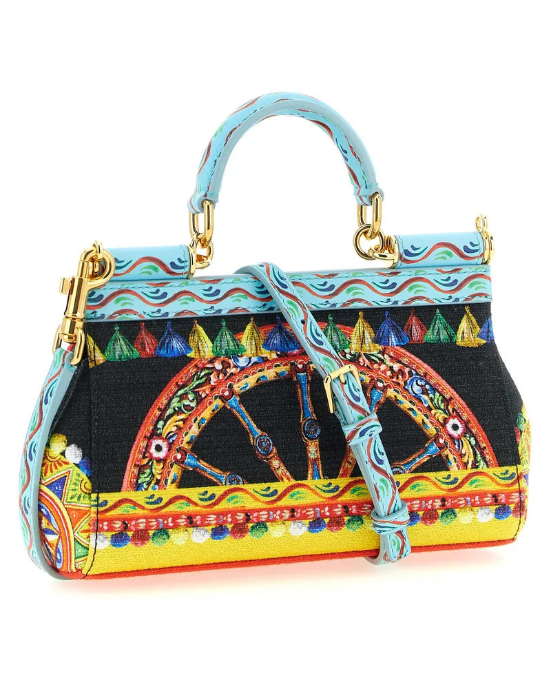 Dolce & Gabbana Women's Sicily Top Handle Bag Multicolor Cotton Viscose Leather Multicolor