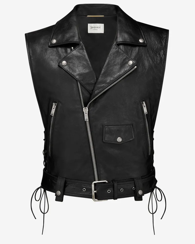 Saint Laurent Women's Leather Motorcycle Vest Black Jacket Black