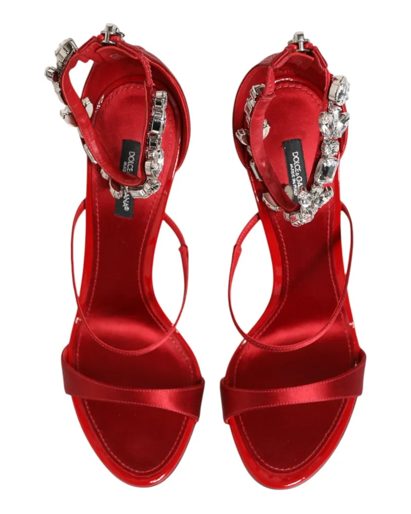 Dolce & Gabbana Women's Red Satin Crystals Keira Sandals Heels Shoes Goat Red