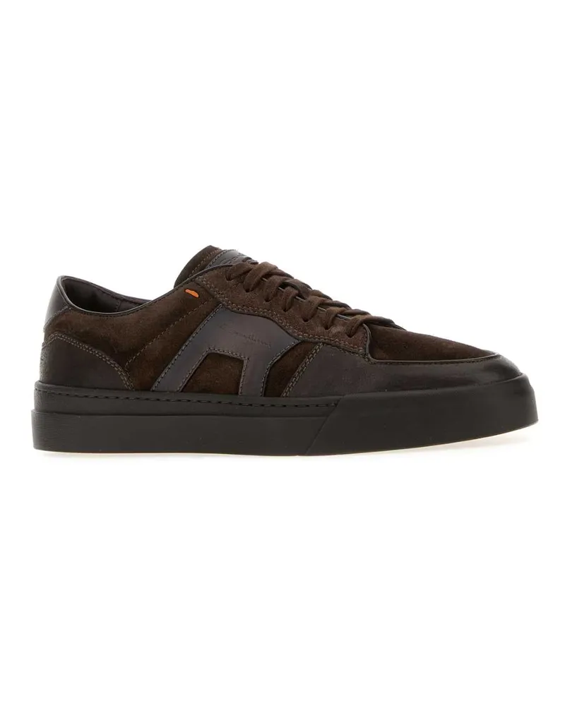 Santoni Men's Brown Leather And Suede Dbs-Sport Sneakers Moro Brown