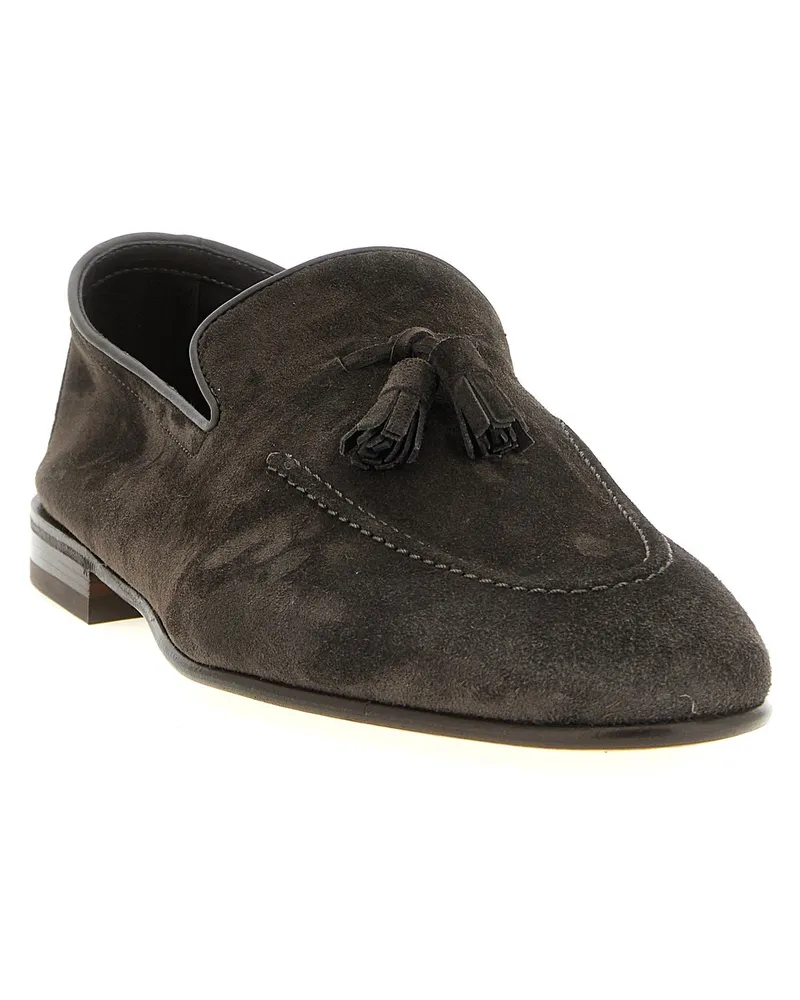 Brunello Cucinelli Suede Penny Loafer with Tassel Loafer — Charcoal Charcoal
