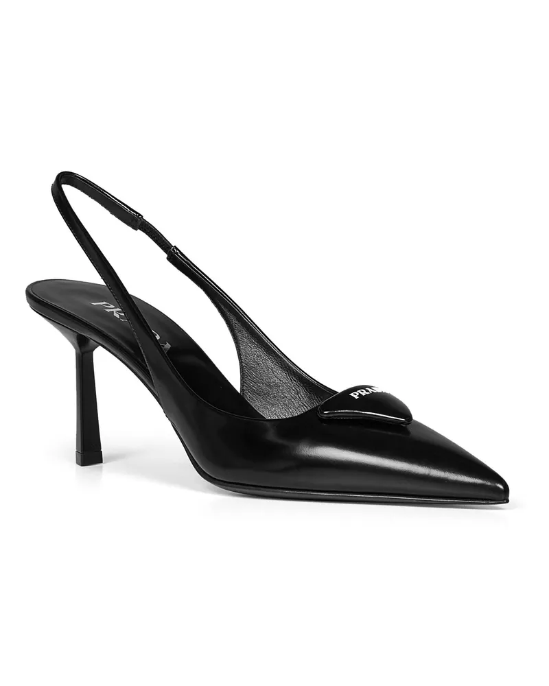 Prada Women's Slingback Pumps Brushed Black Leather Calf High Heel Shoes Black