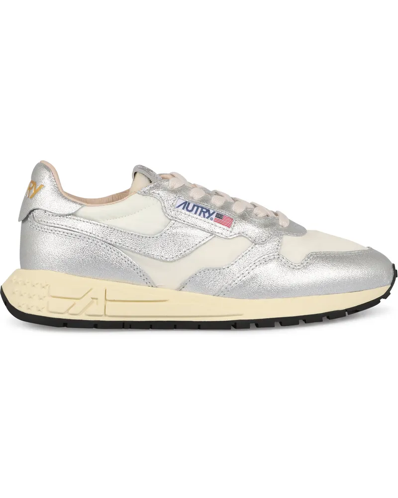AUTRY Women's Sneakers Reelwind Low-Top White-Silver Cow Hide Trainers White/silver Silver