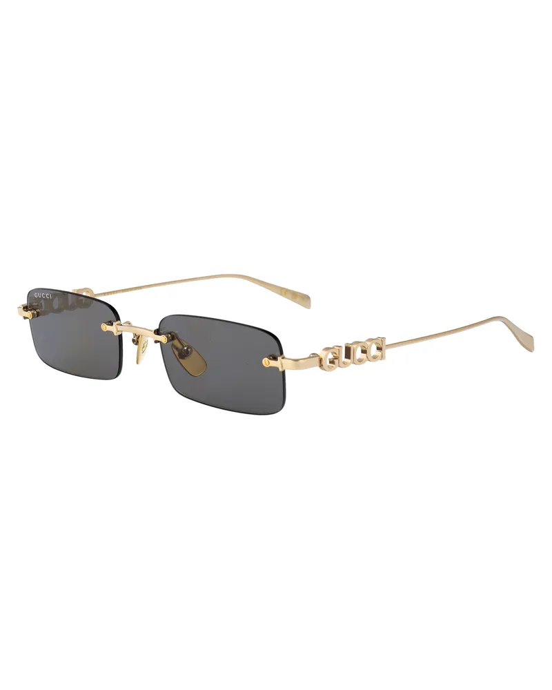 Gucci GG1808S Rectangular Metal Sunglasses — Gold Gold
