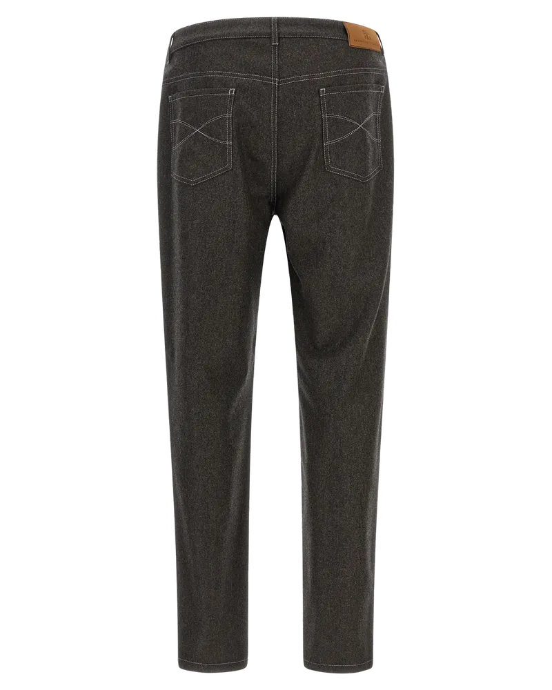 Brunello Cucinelli Virgin Wool Flannel Trousers — Gray Gray