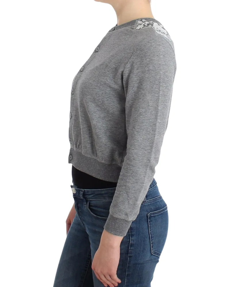 Ermanno Scervino Women Lingerie Gray Lace Sweater Cardigan Top Cotton Gray