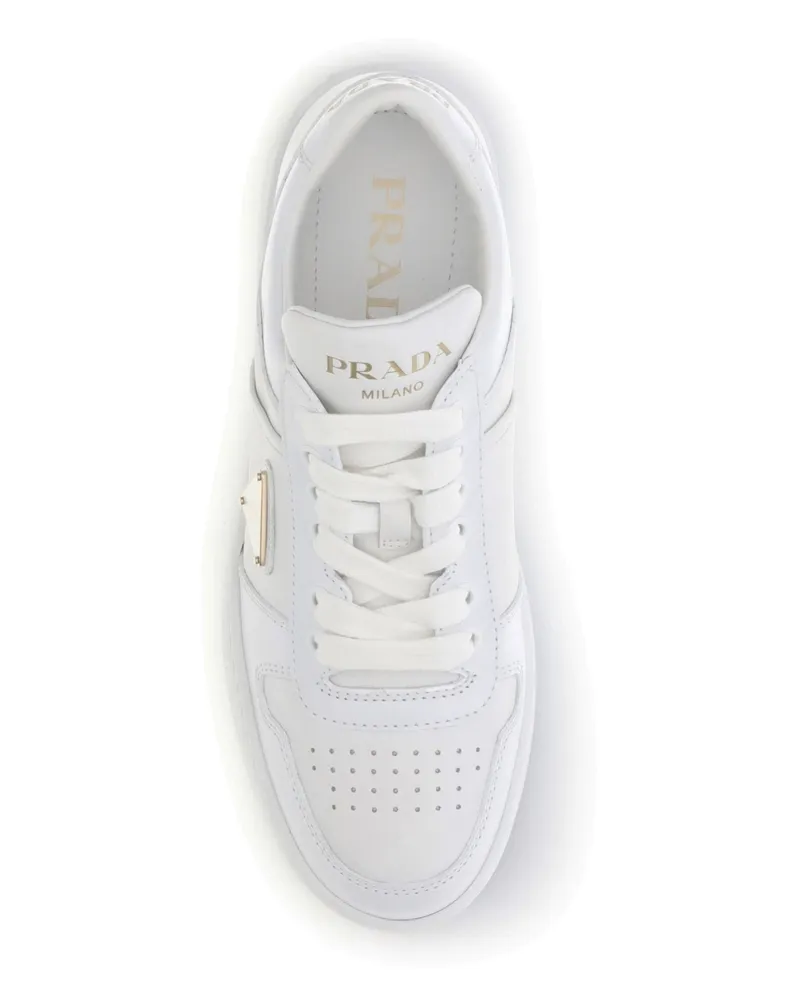Prada Women's Sneakers Downtown Bold White Upper: Calf Leather Lace-Up Shoes Flat White
