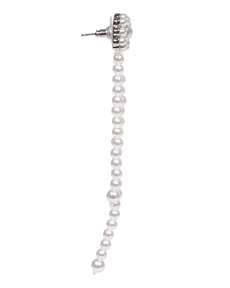 Self-Portrait Pearl-Embellished Bow Drop Earrings — Silver Silver