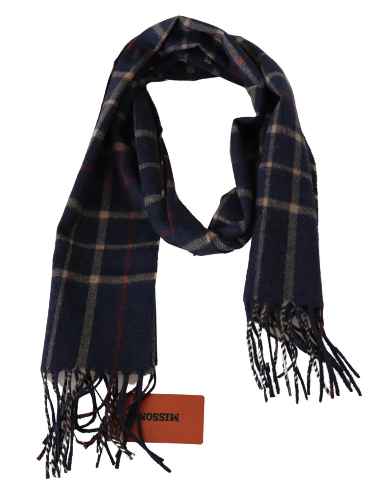 Missoni Men's Black Checkered Unisex Neck Wrap Fringes Scarf Camel Hair Black