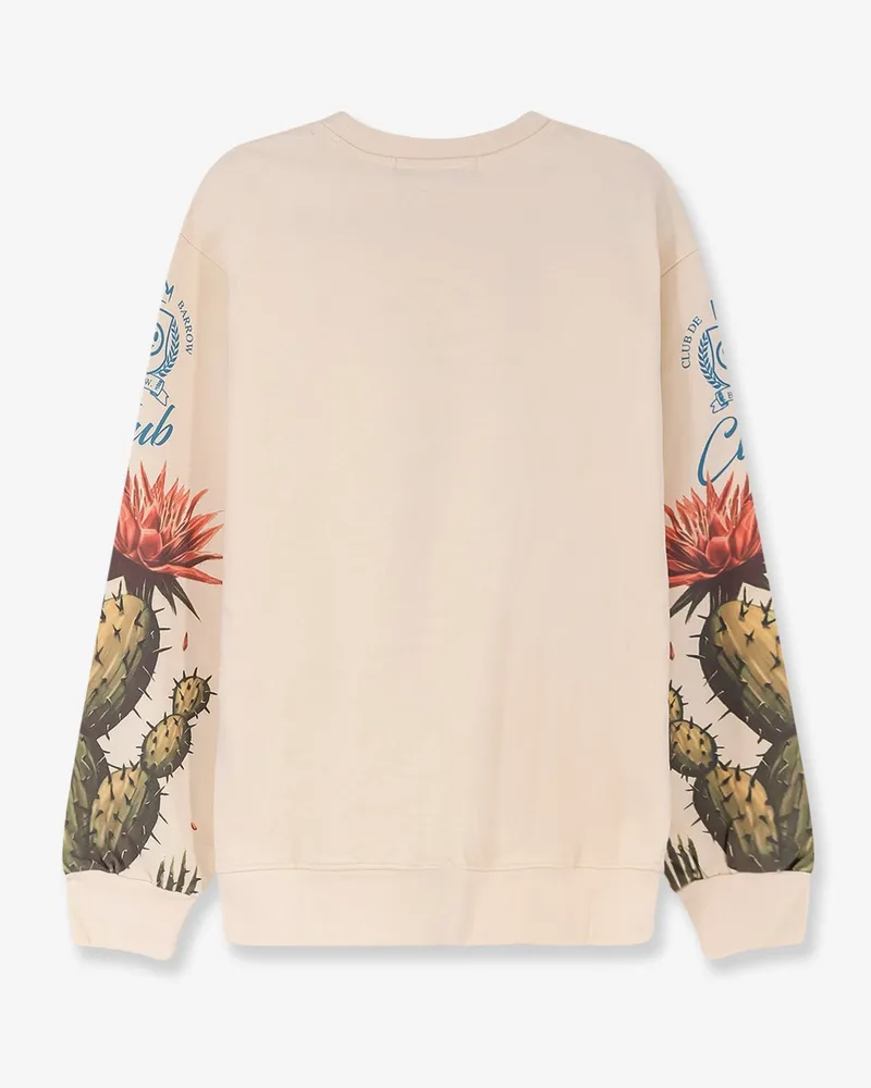 BARROW Men's Cotton Sweatshirt With Cactus Print White Shirt Beige