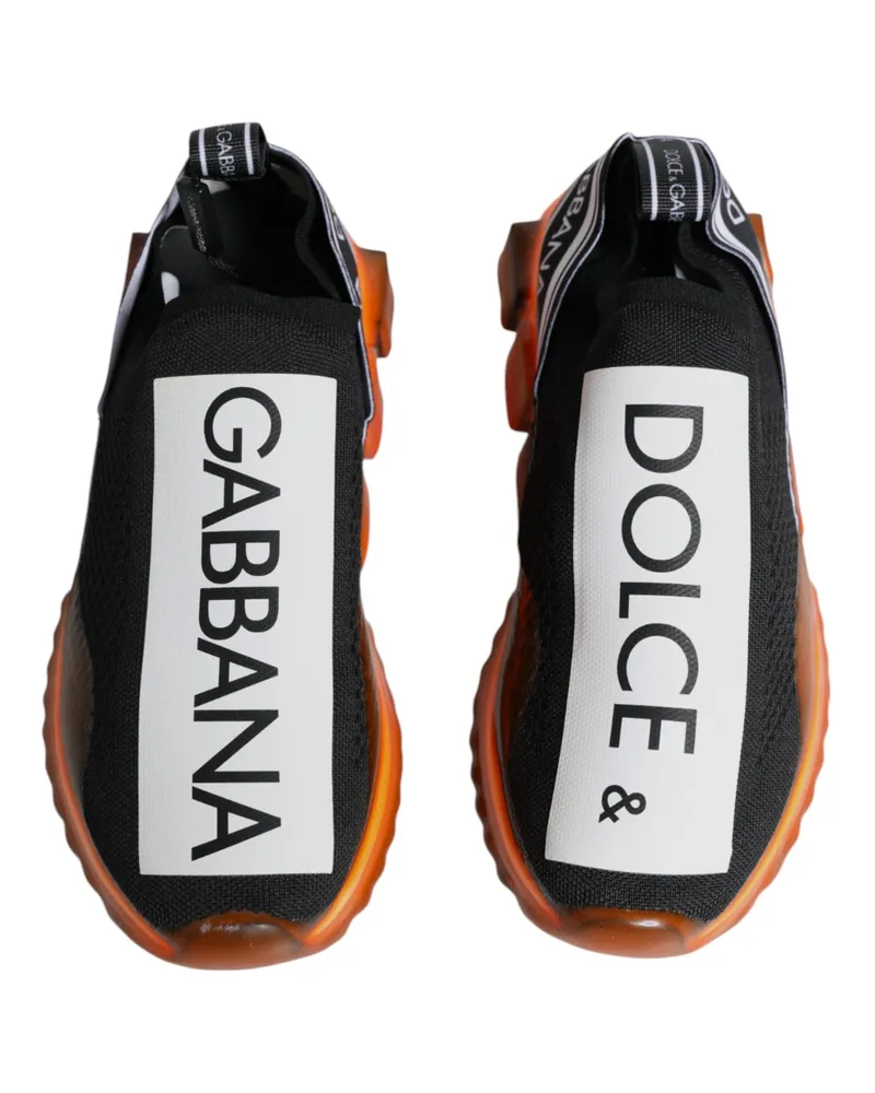 Dolce & Gabbana Men's Black Orange Sorrento Slip On Sneakers Shoes Black