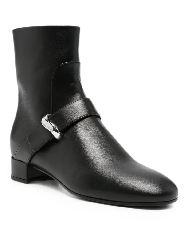 Emporio Armani Leather Block Heel Boot — Black Black