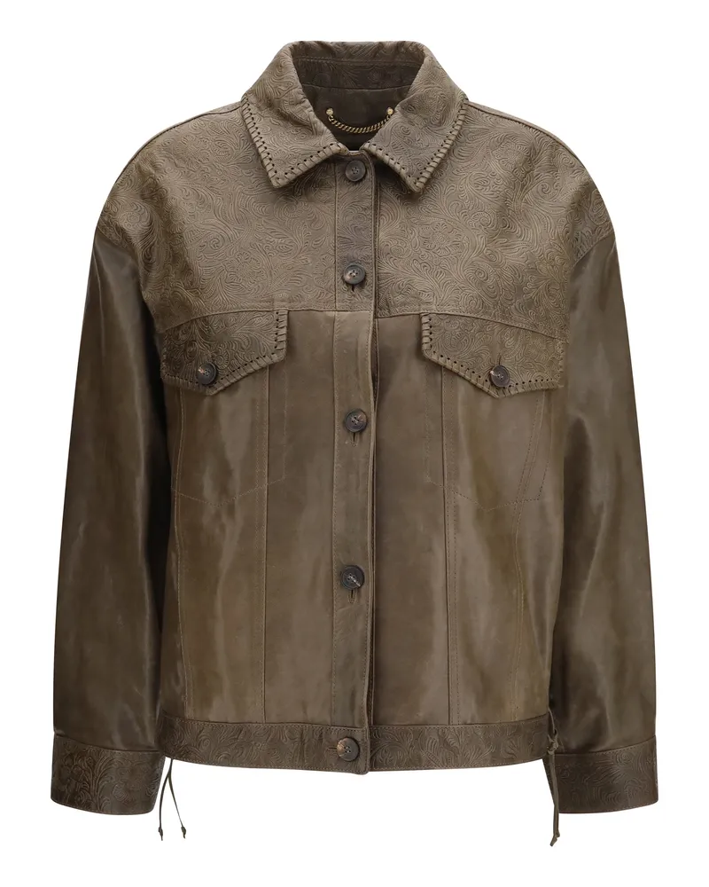 Golden Goose Embossed Calf Leather Jacket — Green Green