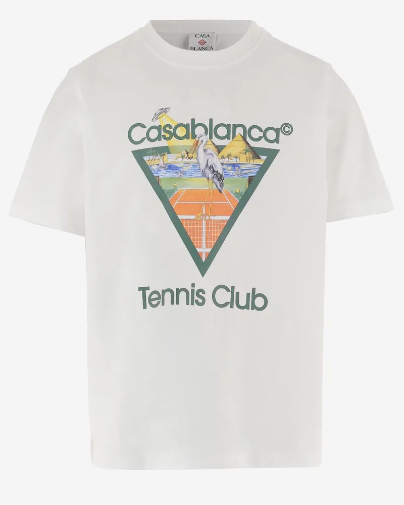 Casablanca Paris Men Printed Cotton T-Shirt White Organic T-Shirts And Polos White