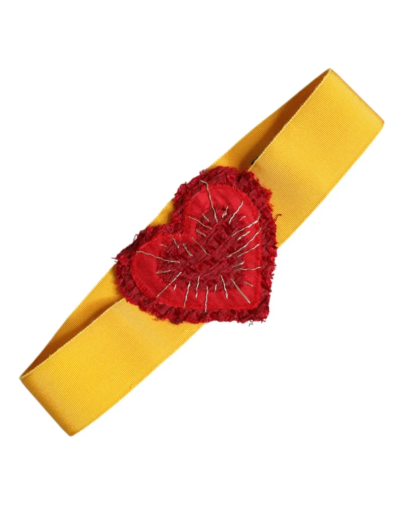 Dolce & Gabbana Women Yellow Stretch Wide Waist Heart Embellished Belt Cotton Viscose Yellow