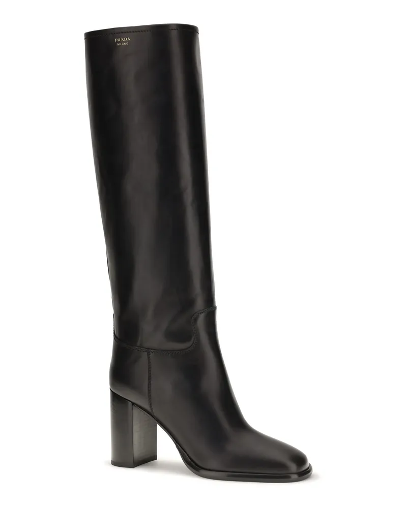 Prada Logo Screen-Printed Leather Boot — Black Black