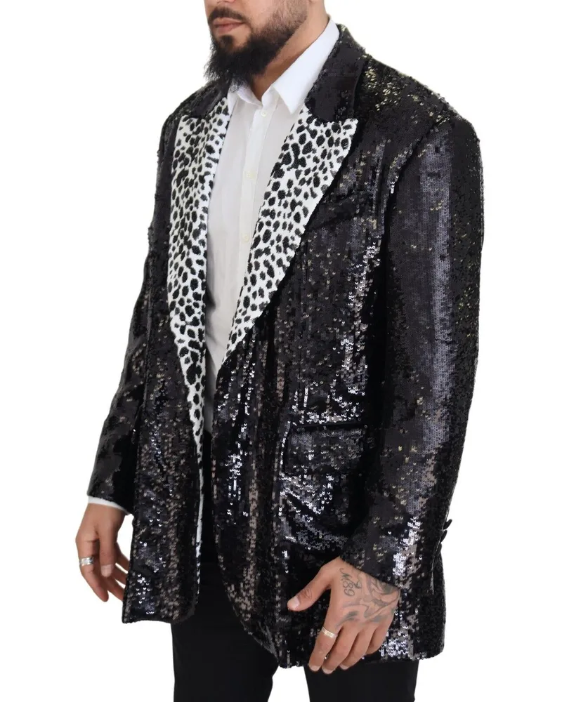 Dolce & Gabbana Men's Black Sequined Cow Pattern Nylon Blazer Clothing Black