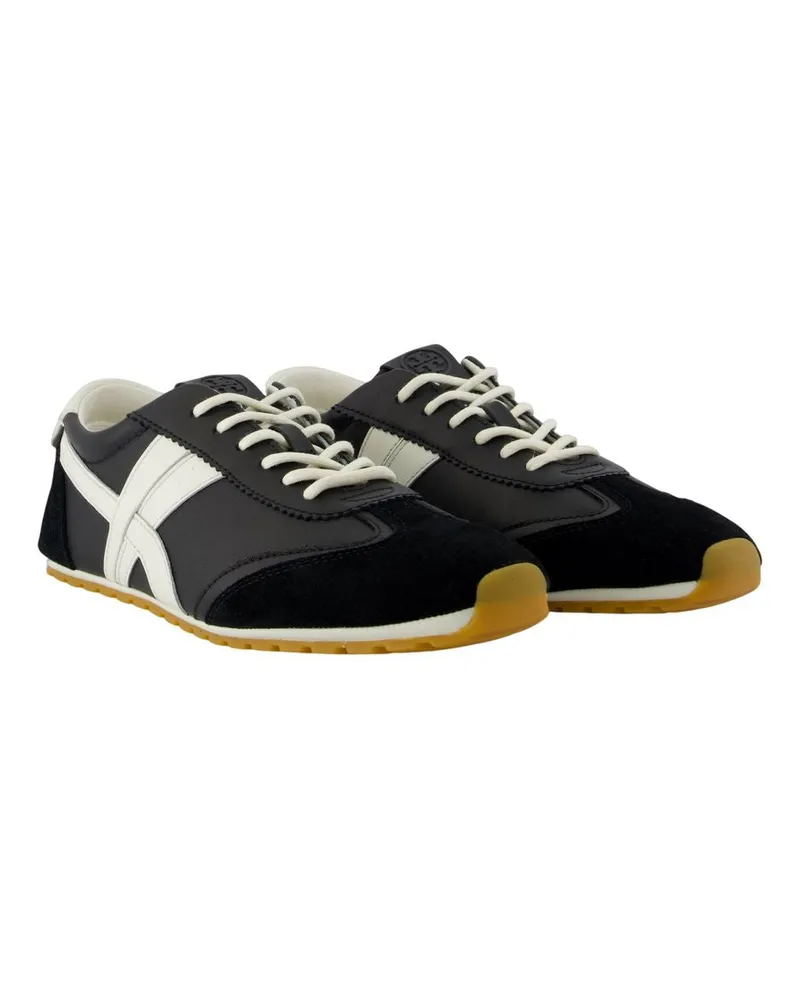 Tory Burch Women's Hank Field Sneakers -  Leather Black Calfskin Shoes Black