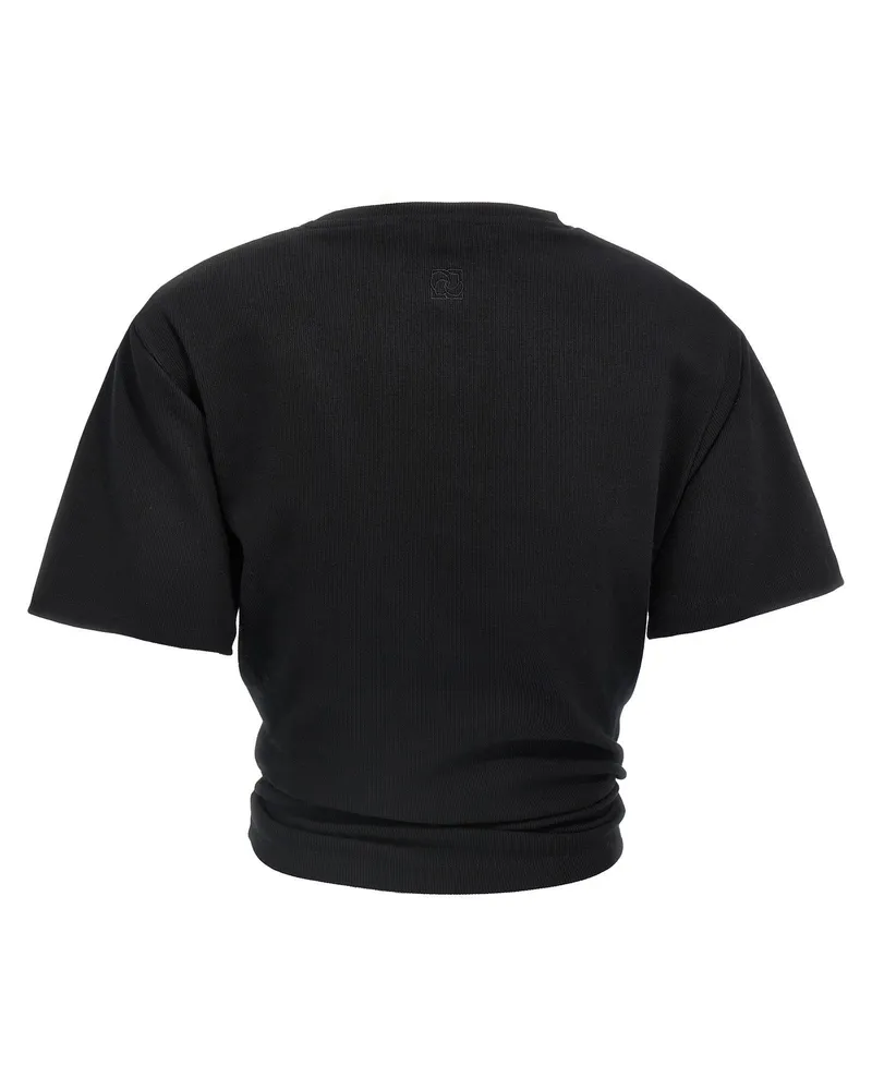 Magda Butrym Ribbed Cotton with Front Knot T-shirt — Black Black