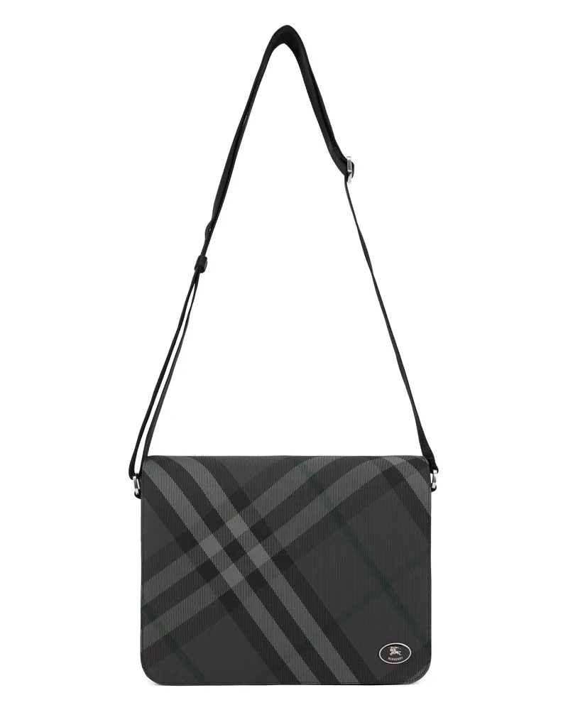 Burberry Men's Messenger Bag Grid Grey Polyamide Gray