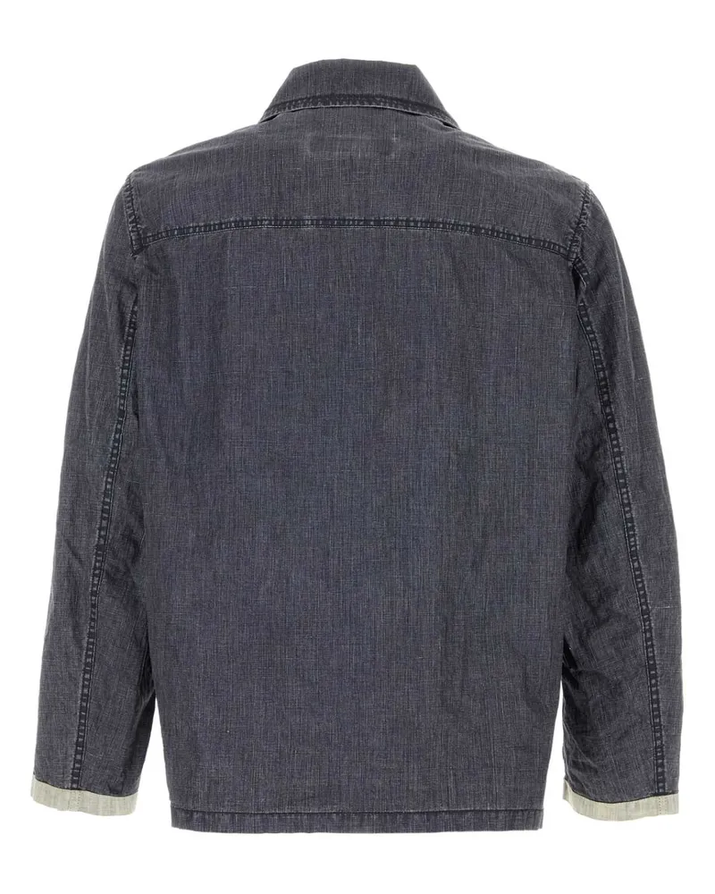 Fay Men's Denim Blue Linen Jacket Blunavy Exterior: Giubbini Navy