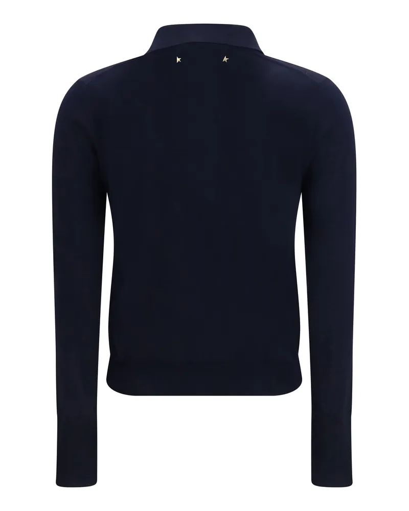 Golden Goose Women Long Sleeve Merino Wool Polo Navy Ovis Aries Knitwear Sweater 