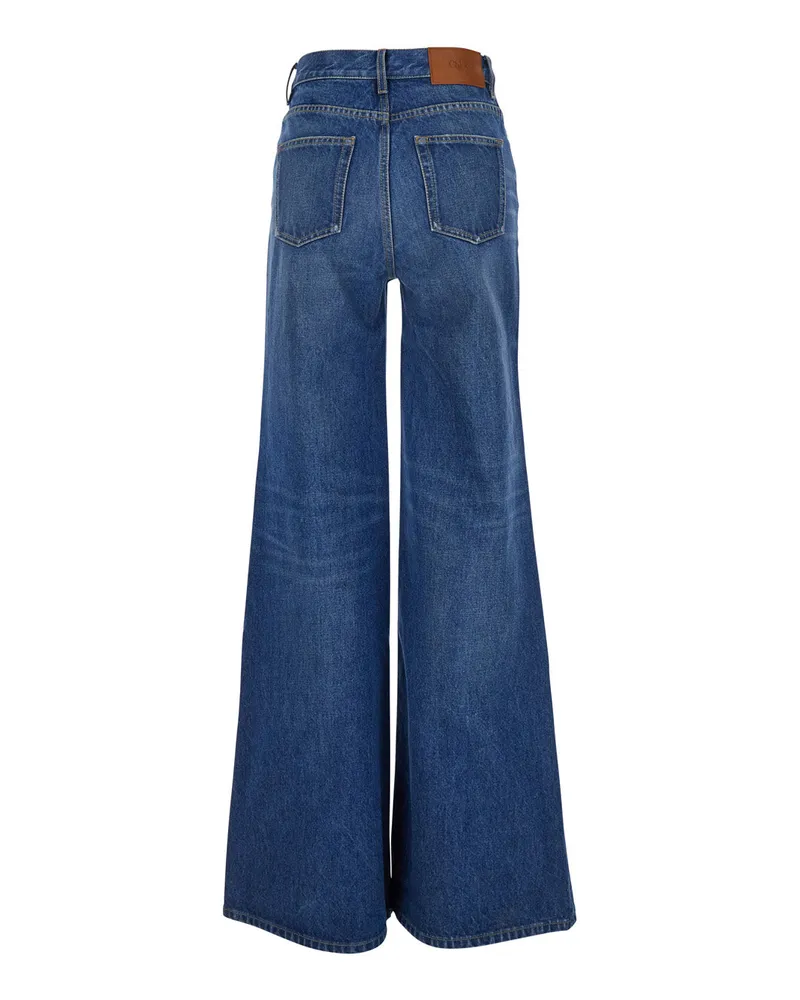 Chloé Women's Blue High Waisted Wide Leg Jeans Cotton Blue