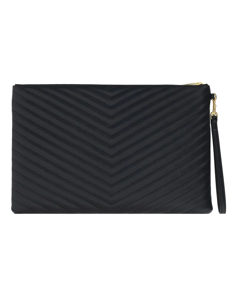 Saint Laurent Women's Matelassé Leather Pouch Black Calf Clutch Bags Black