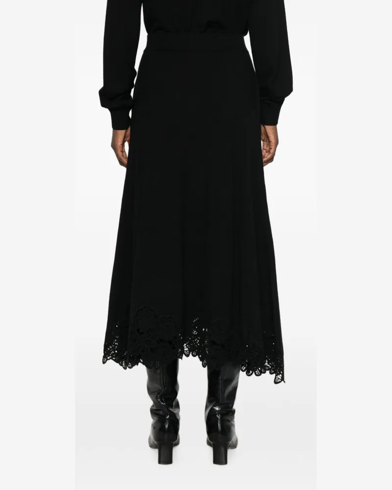 Zimmermann Guipure Lace Trim Wool Skirt — Black Black