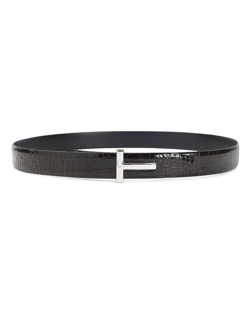 Tom Ford Men's Belt T-Belt Espresso Calf Leather Brown Brown