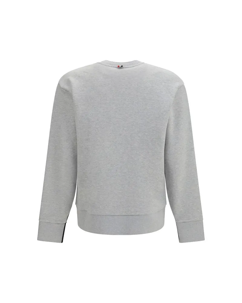 Thom Browne Colorblock Crewneck with Bar Detail Sweatshirt — Gray Gray