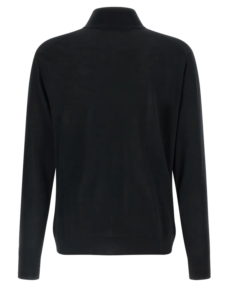 Kiton Fine Wool Half-Zip Cardigan — Black Black
