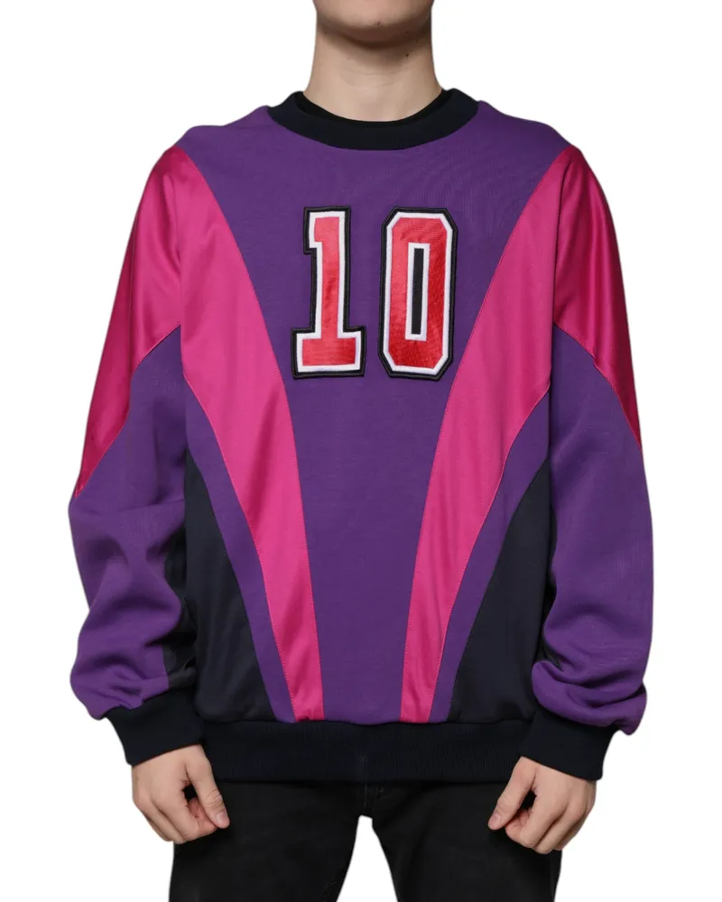 Dolce & Gabbana Multicolor Crew Neck Men Sweatshirt Sweater Cotton Polyester Clothing Purple