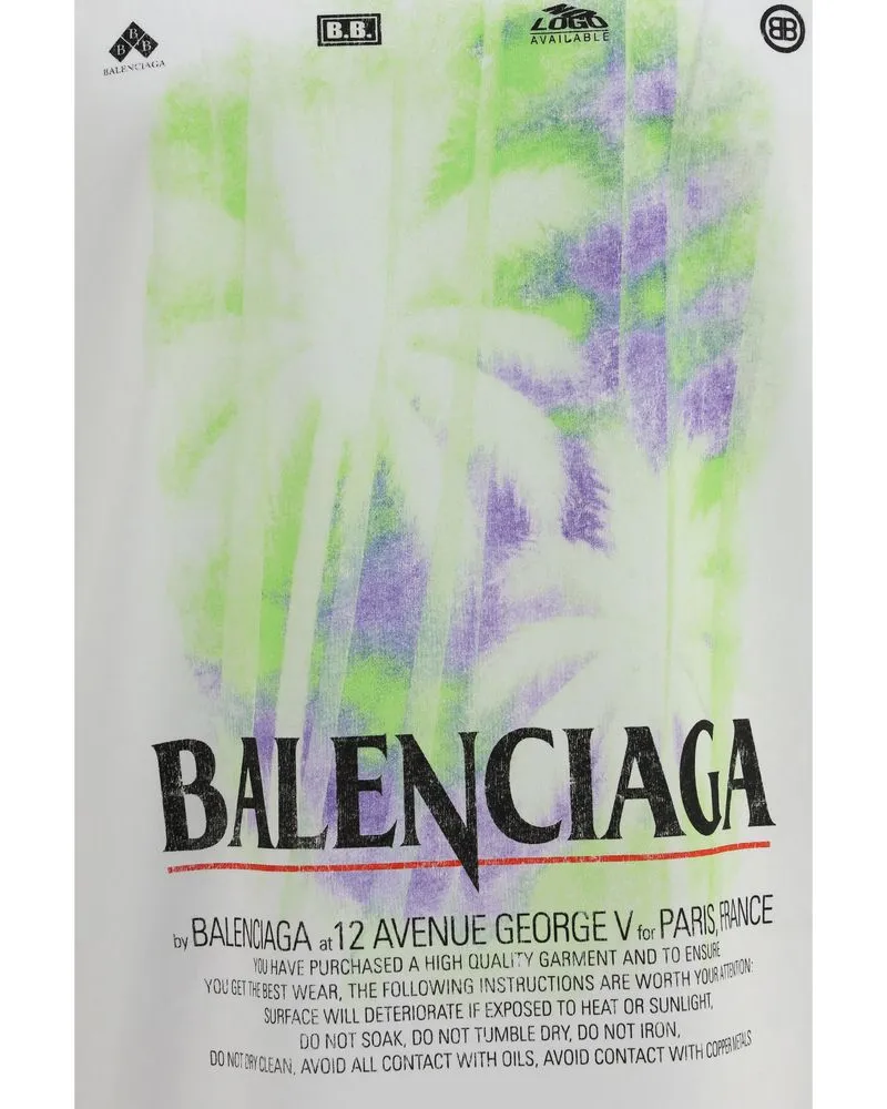 Balenciaga Men White Cotton T-Shirt White