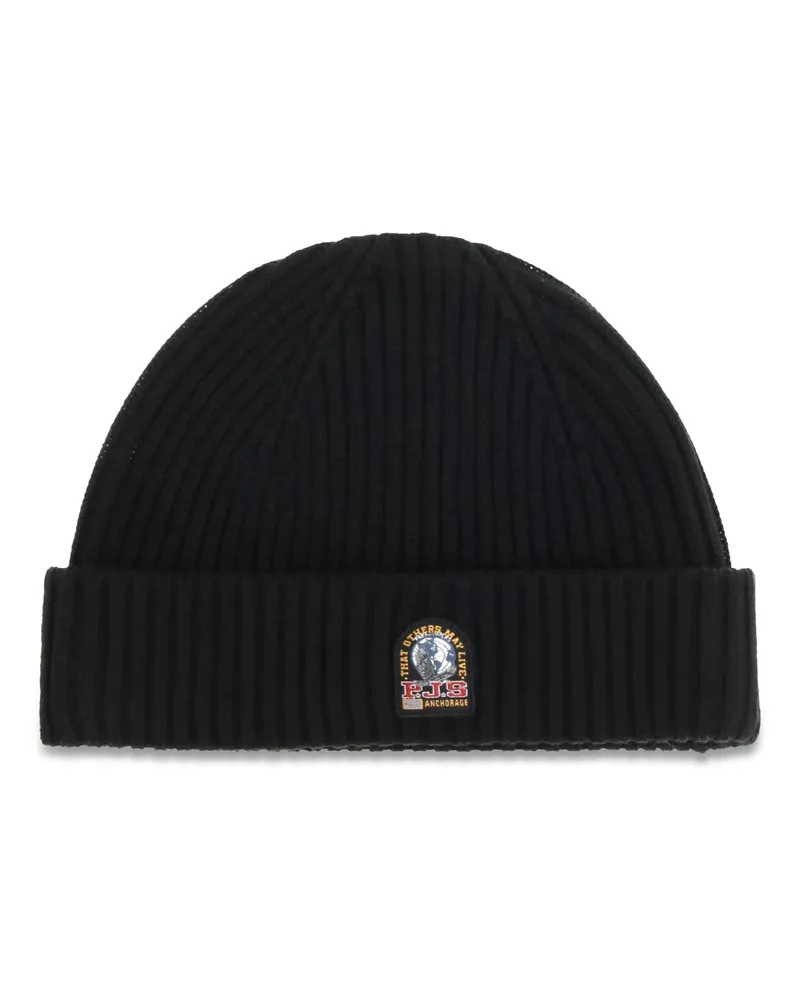 Parajumpers Men's Ribbed Knit Beanie Black Merino Wool Hat Black