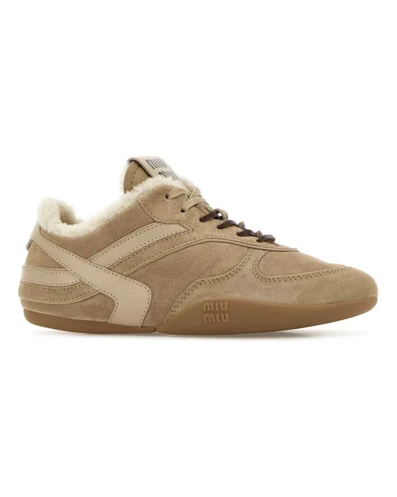 Miu Miu Women's Beige Suede Sneakers Deserto Beige