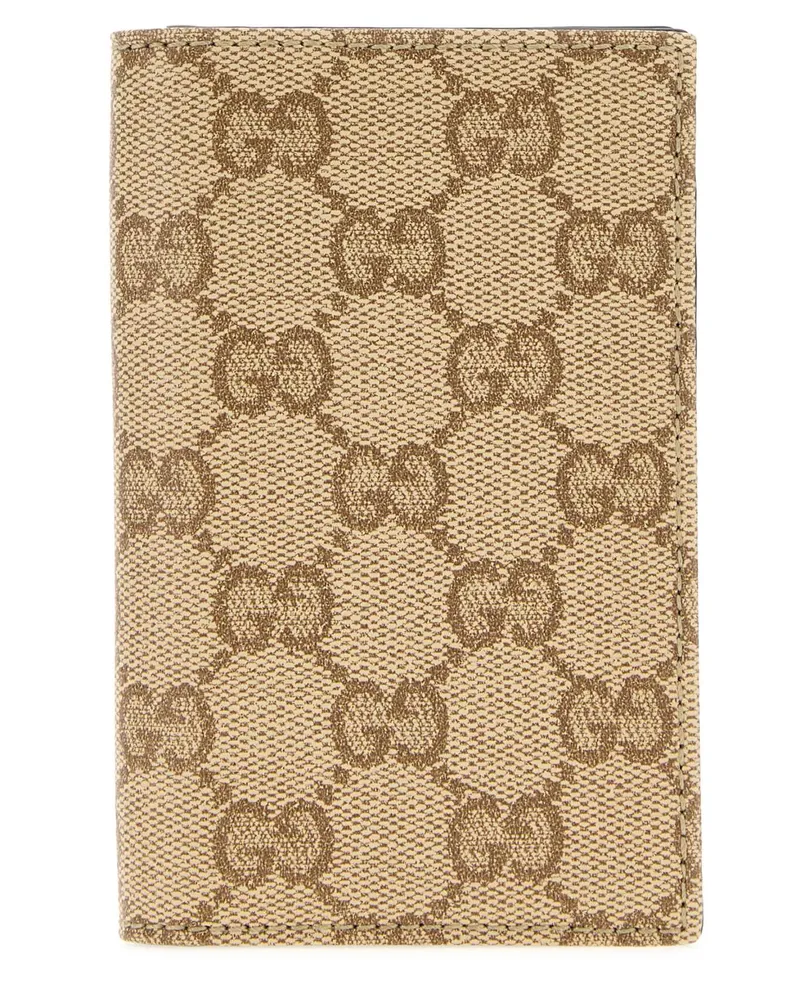 Gucci Men's Card Case Beige Cotton Linen Polyurethane Wallet Beige