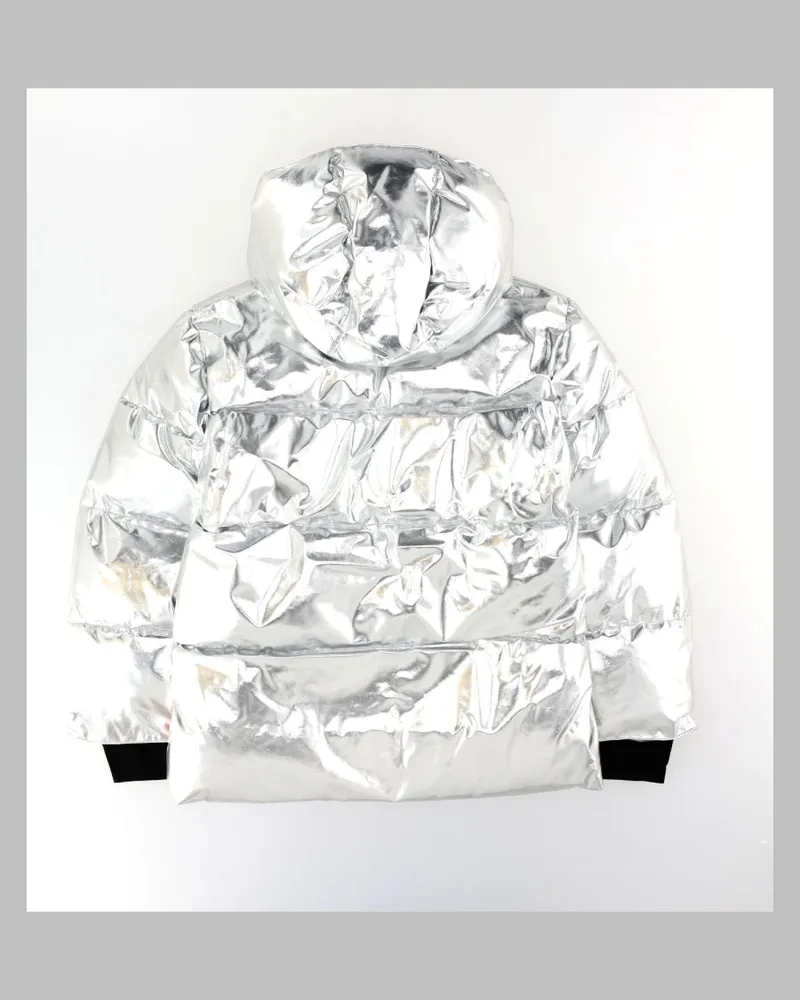 Stella McCartney Metallic Color-Block Down Jacket — Gray Gray