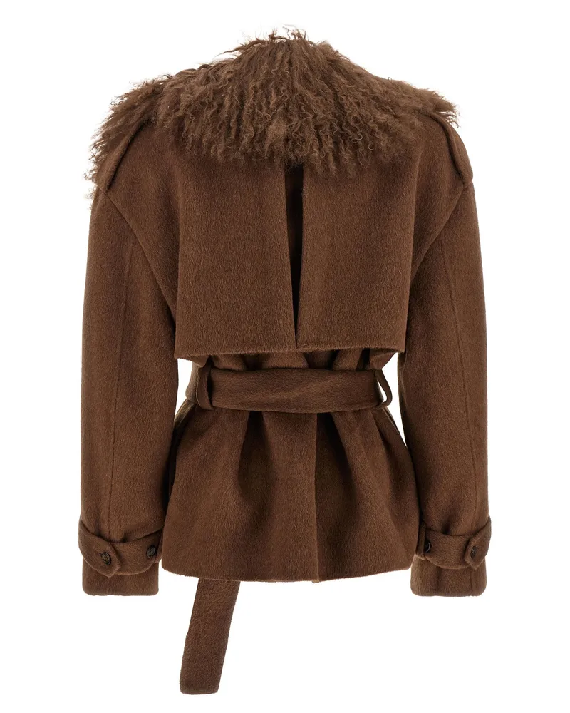 Giuseppe di Morabito Shearling-Collar Wool-Blend Coat — Brown Brown
