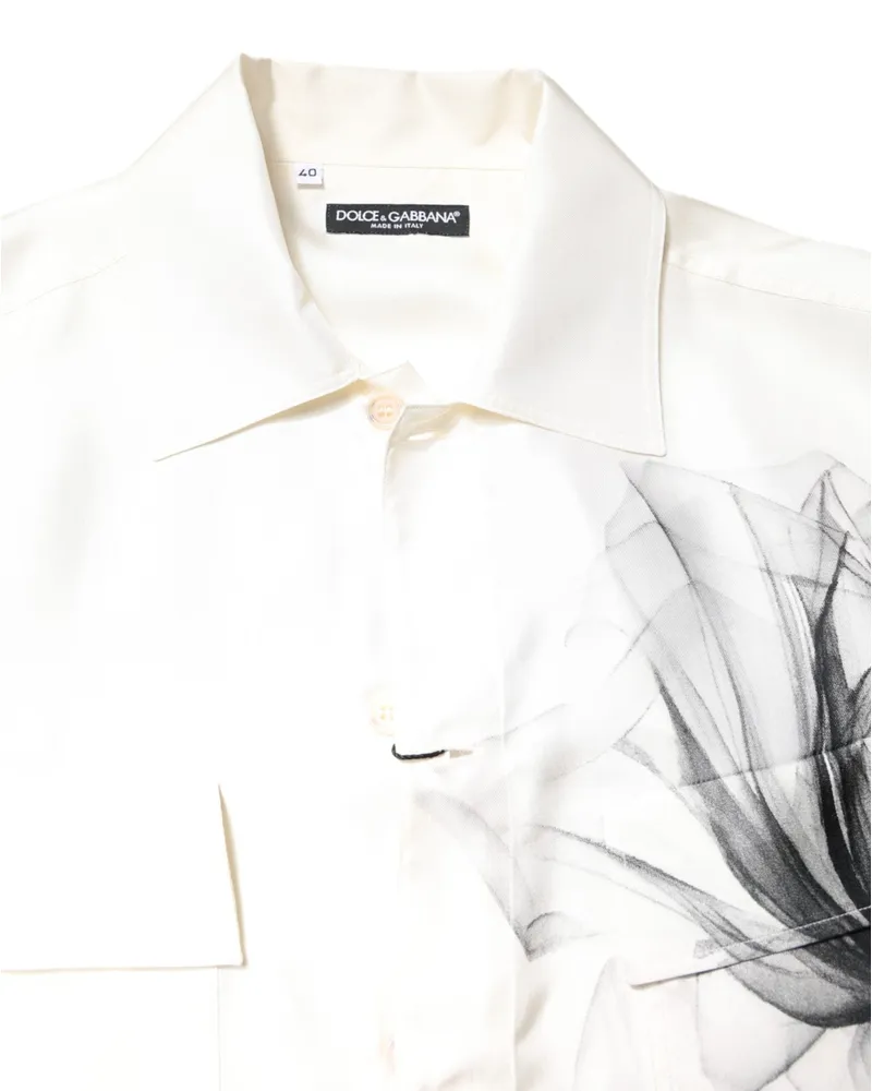 Dolce & Gabbana Silk Long-Sleeve Button-Down Shirt — White White