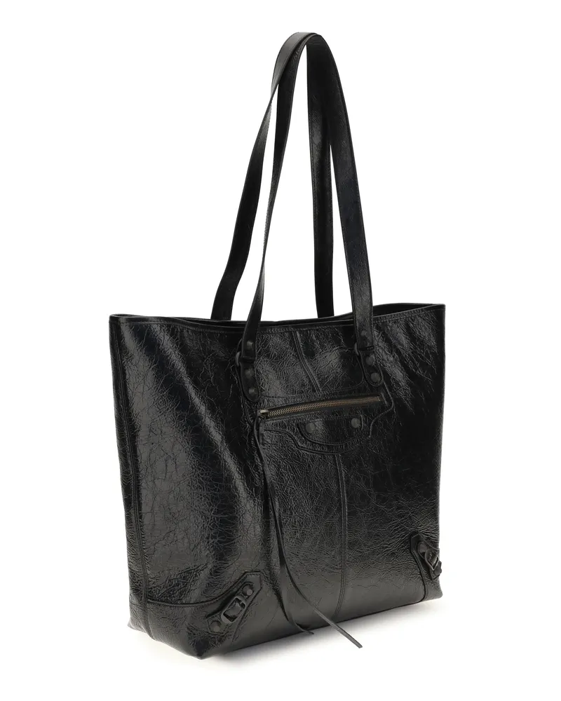 Balenciaga Men's Tote Bag Le City Black Lambskin Leather Shoulder Black