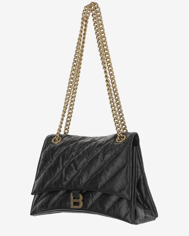 Balenciaga Women's Crush Medium Quilted Leather Bag Black Calfskin Handbags Hand Black