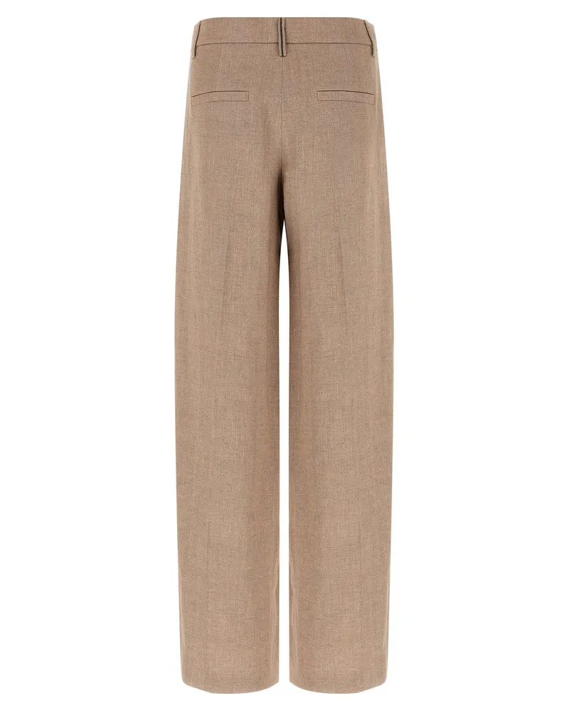 Brunello Cucinelli Loose Pleated Linen Trousers — Beige Beige