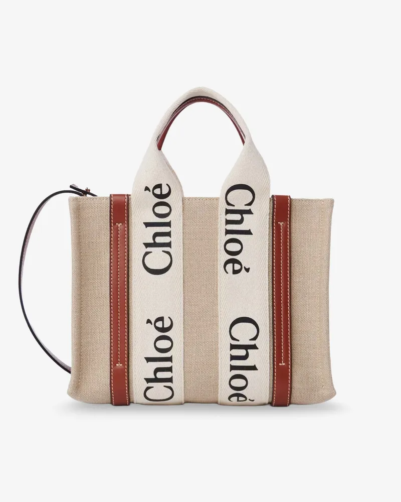 Chloé Women's Tote Bag Linen And Leather Beige Linen-Cotton-Leather Shoulder Linen/cotton/leather Beige