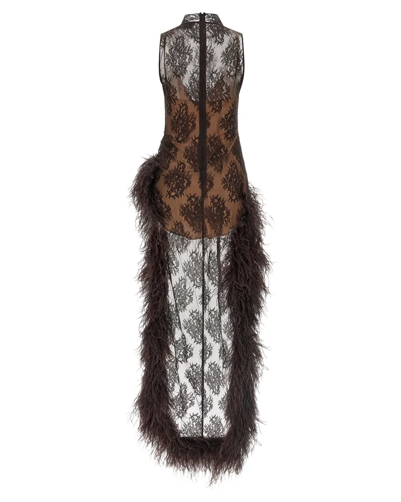 Giuseppe di Morabito Lace and Feather Dress — Black Black