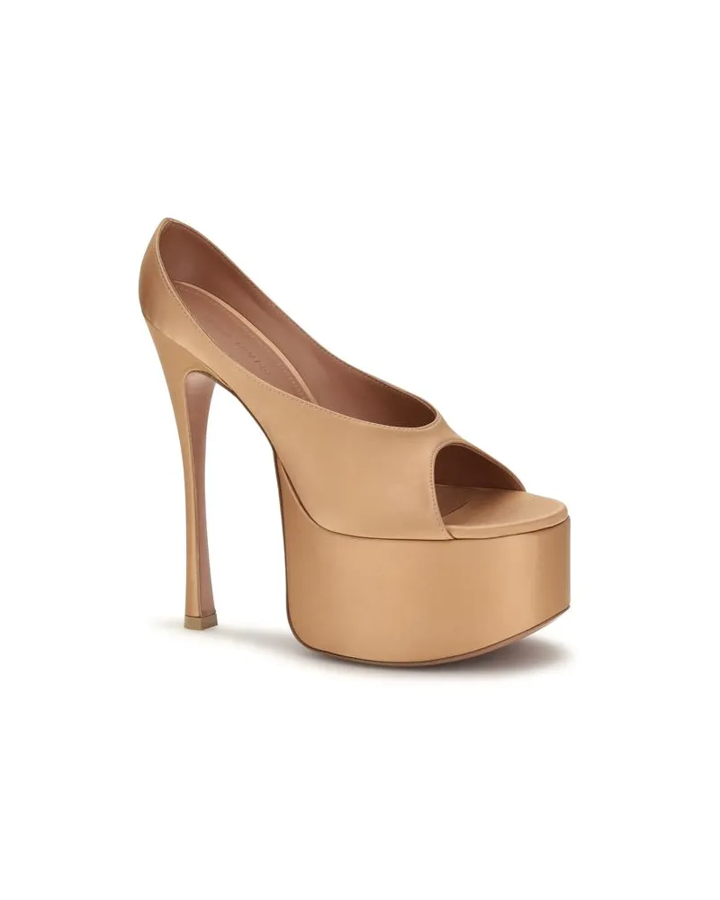 Amina Muaddi Women's Beige Silk Platform Pumps Beige