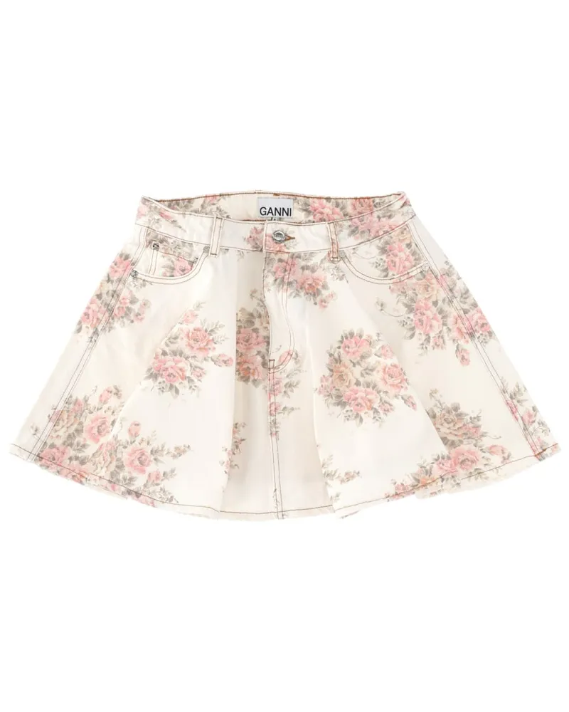 Ganni Organic Cotton Denim Miniskirt — White White