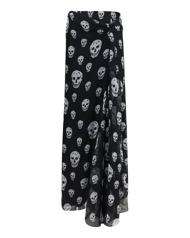 Alexander McQueen Women's Skirt Draped Long Skull Black-White Silk Black/white Black